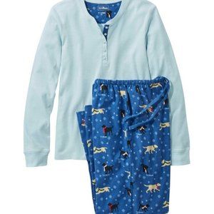 L.L. Bean Women's Cozy PJ Set, Print - Bright Blue Dog, Size XL Petite